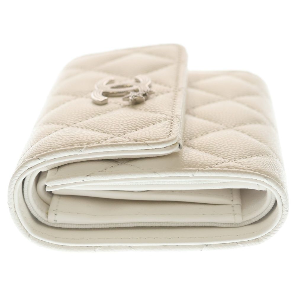 Chanel Quilted Star Logo Small Flap Wallet Trifold Coin Case White Leather — view 3