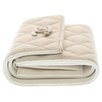 Chanel Quilted Star Logo Small Flap Wallet Trifold Coin Case White Leather — view 3
