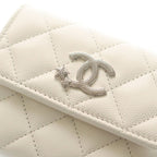 Chanel Quilted Star Logo Small Flap Wallet Trifold Coin Case White Leather — view 5
