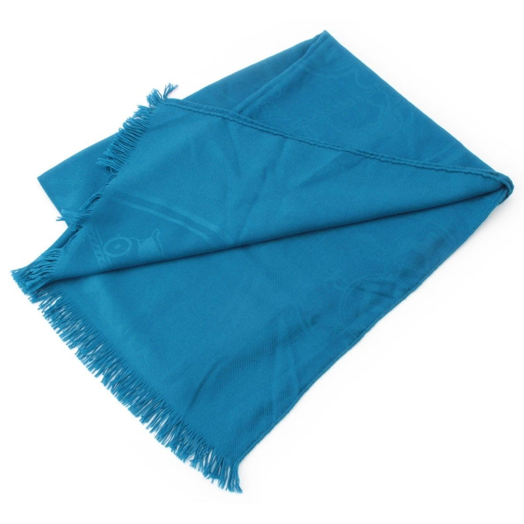 Hermes Cashmere Silk New Libris Shawl Blue Scarf — view 2