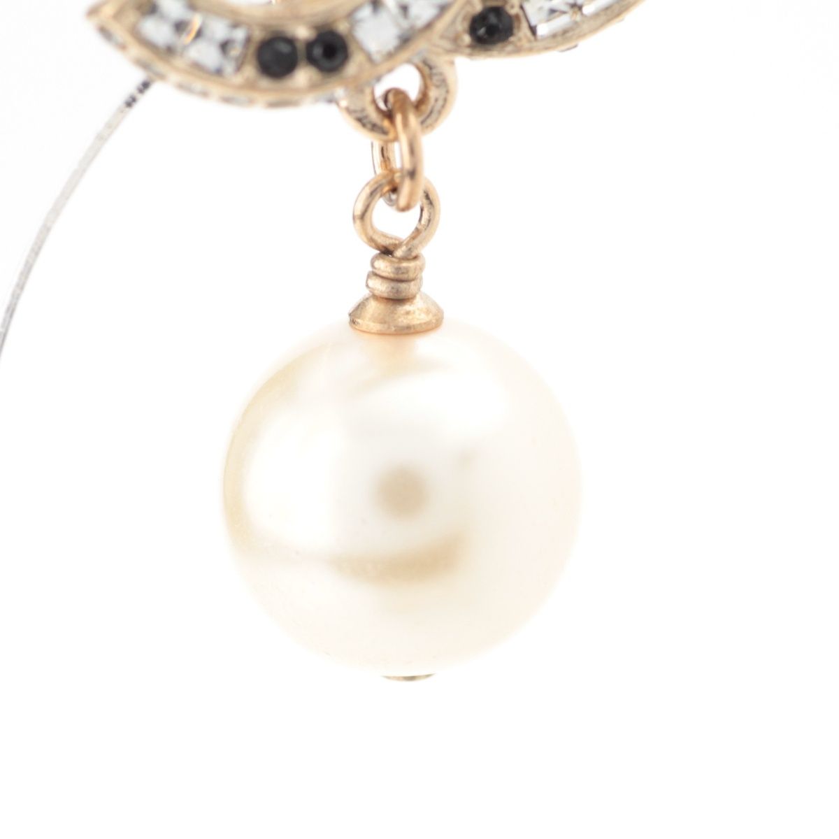 Chanel CC Logo Pearl Rhinestone Earrings Gold Black — view 6