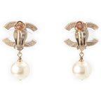 Chanel CC Logo Pearl Rhinestone Earrings Gold Black — view 2