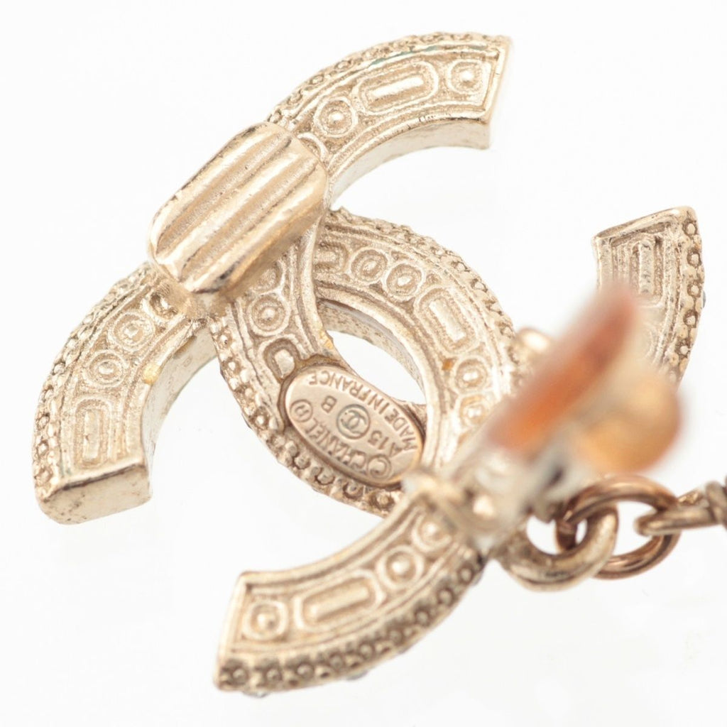 Chanel CC Logo Pearl Rhinestone Earrings Gold Black — view 8