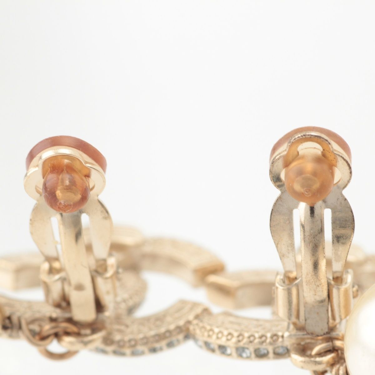 Chanel CC Logo Pearl Rhinestone Earrings Gold Black — view 9