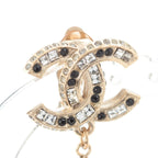 Chanel CC Logo Pearl Rhinestone Earrings Gold Black — view 5