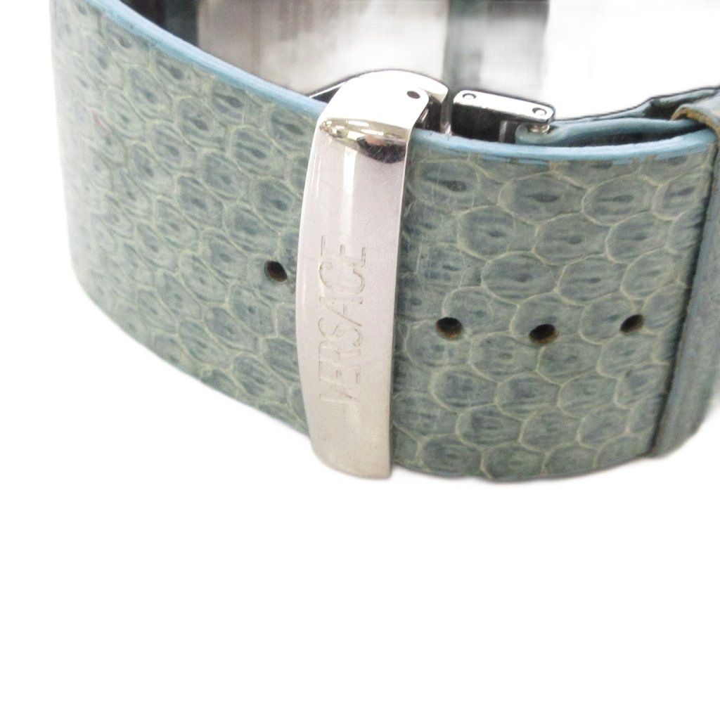 Versace Watch Quartz Analog 2 Hand Leather Band Medusa Light Blue Silver Color — view 6