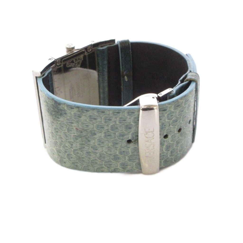 Versace Watch Quartz Analog 2 Hand Leather Band Medusa Light Blue Silver Color — view 3