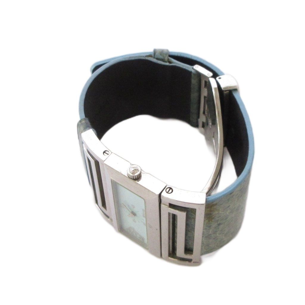 Versace Watch Quartz Analog 2 Hand Leather Band Medusa Light Blue Silver Color — view 2