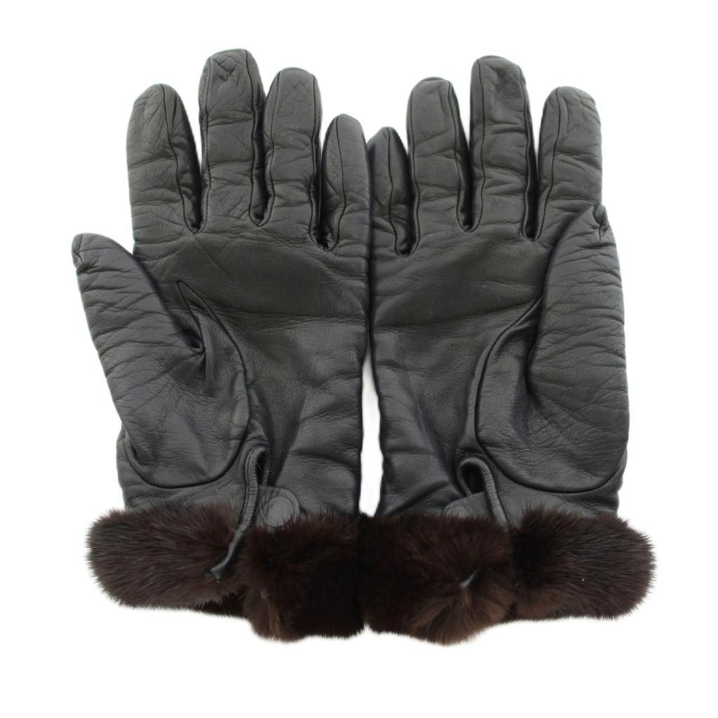 Hermes Princess Kelly Gloves Cadena Lamb Leather Mink 6 Black Brown YT — view 2