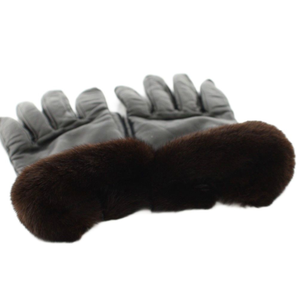 Hermes Princess Kelly Gloves Cadena Lamb Leather Mink 6 Black Brown YT — view 5