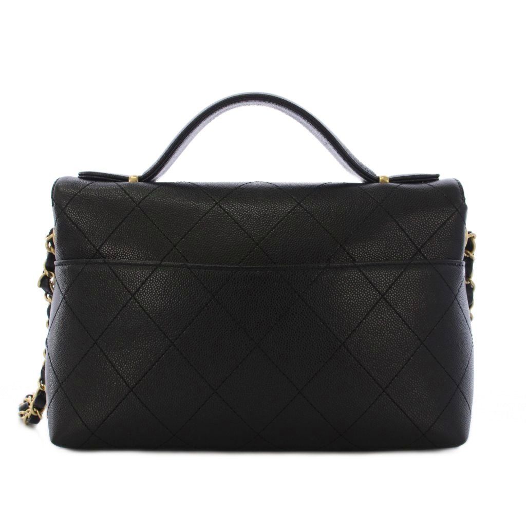 Chanel Top Handle Caviar Leather Chain Shoulder Bag Black KH — view 3