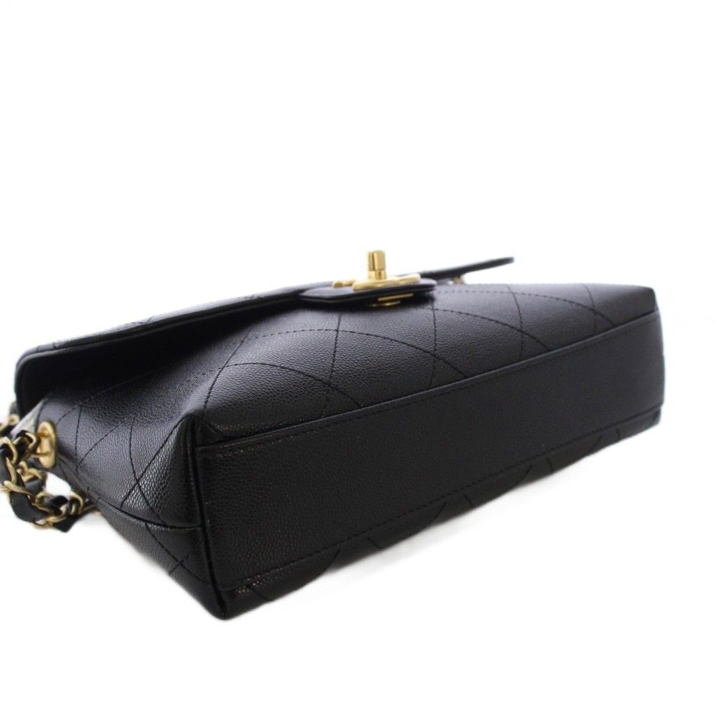 Chanel Top Handle Caviar Leather Chain Shoulder Bag Black KH — view 4