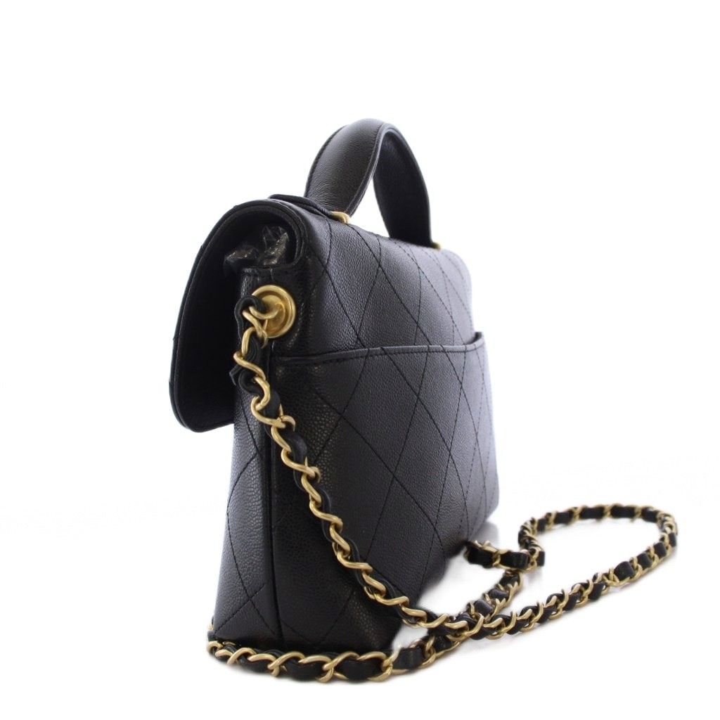 Chanel Top Handle Caviar Leather Chain Shoulder Bag Black KH — view 2
