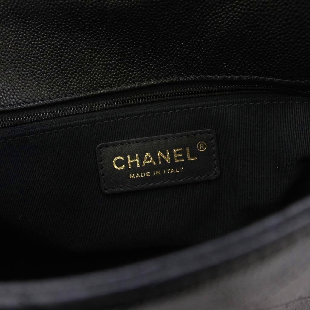 Chanel Top Handle Caviar Leather Chain Shoulder Bag Black KH — view 8