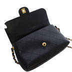 Chanel Top Handle Caviar Leather Chain Shoulder Bag Black KH — view 5