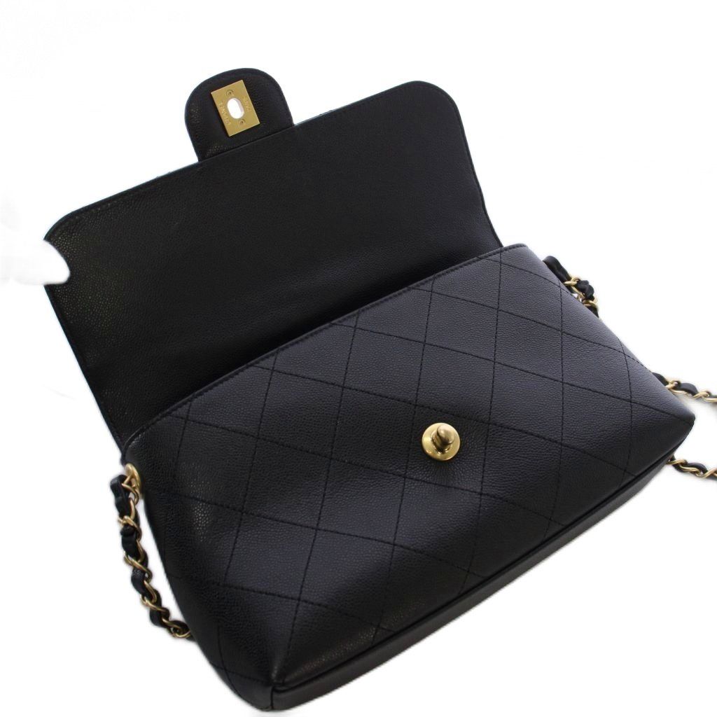 Chanel Top Handle Caviar Leather Chain Shoulder Bag Black KH — view 5