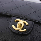 Chanel Top Handle Caviar Leather Chain Shoulder Bag Black KH — view 7