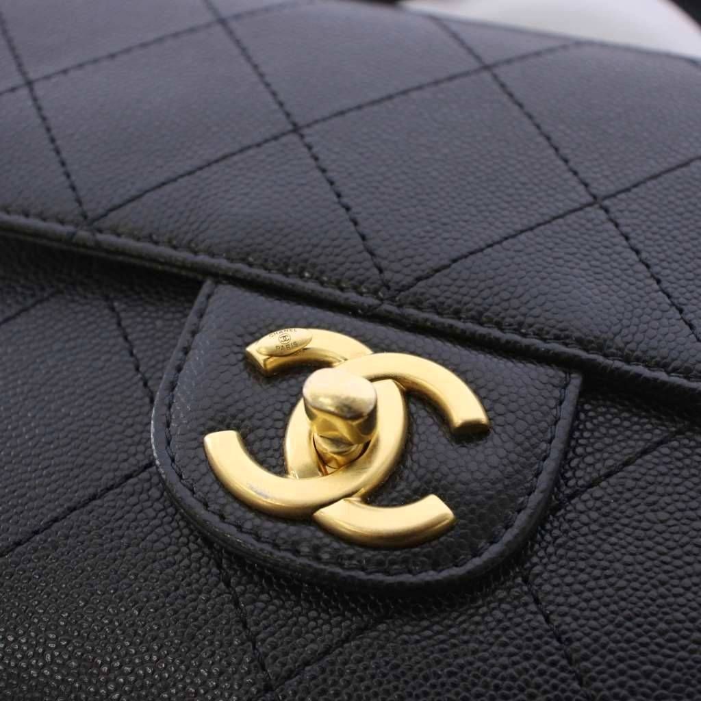 Chanel Top Handle Caviar Leather Chain Shoulder Bag Black KH — view 7
