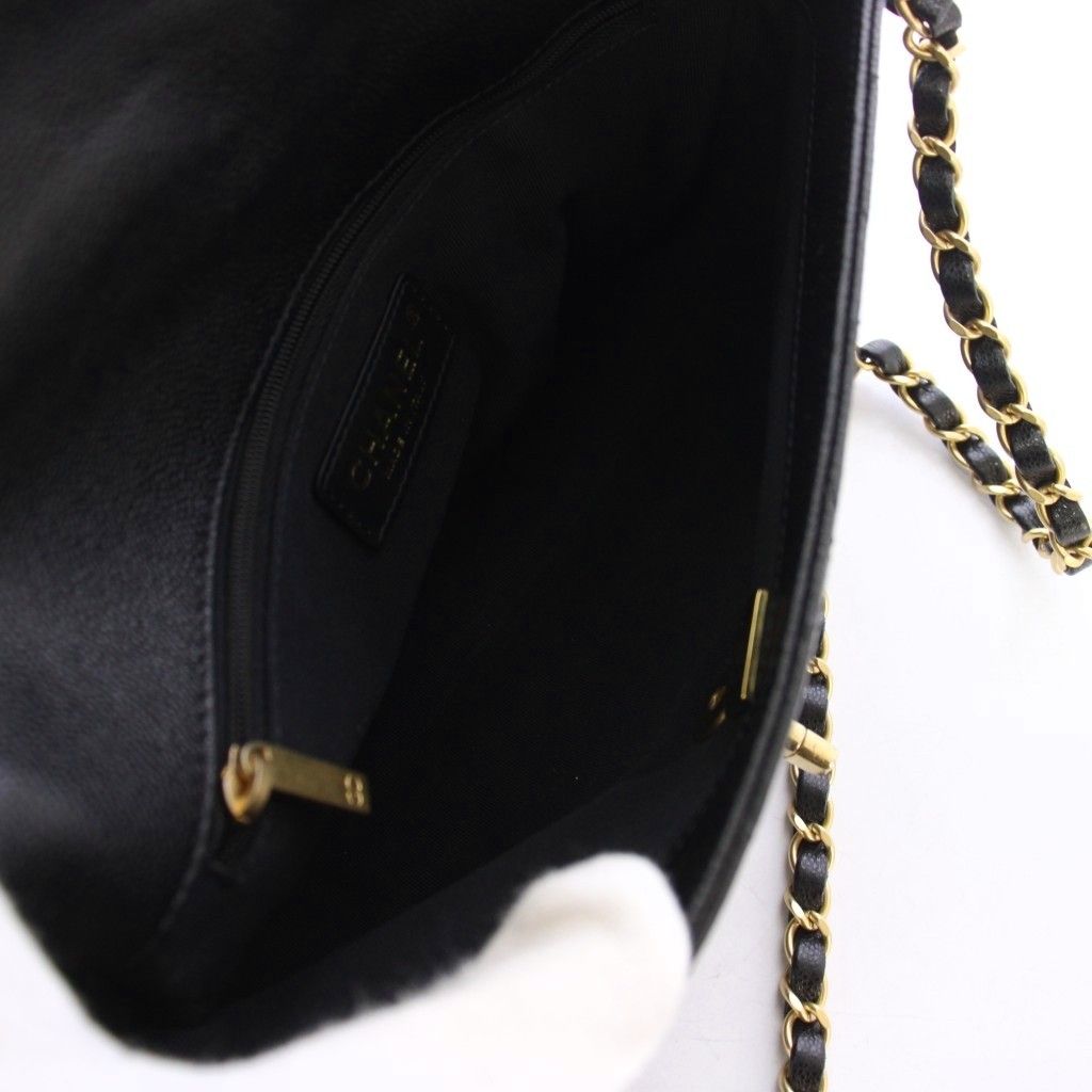 Chanel Top Handle Caviar Leather Chain Shoulder Bag Black KH — view 6