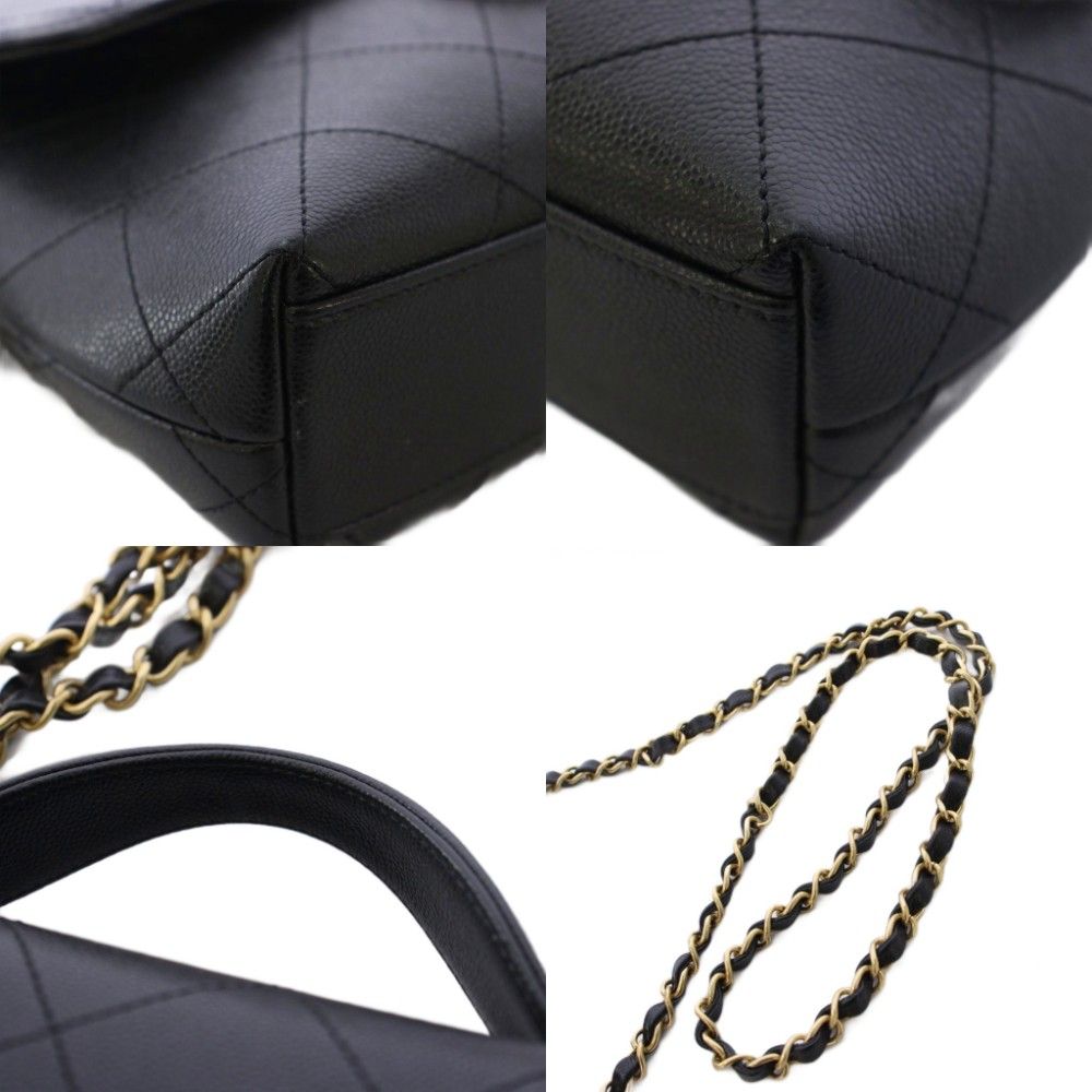 Chanel Top Handle Caviar Leather Chain Shoulder Bag Black KH — view 9