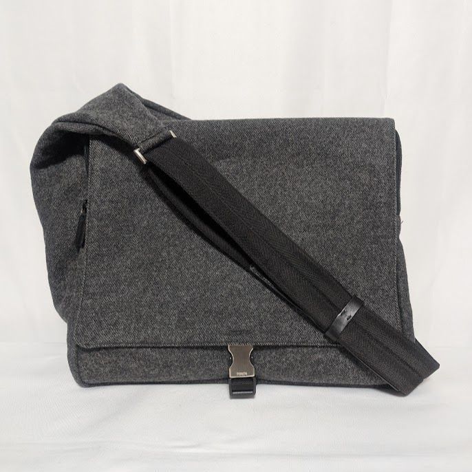 Prada Wool Triangle Logo Gray Messenger Bag Length Adjustable