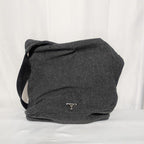Prada Wool Triangle Logo Gray Messenger Bag Length Adjustable — view 2