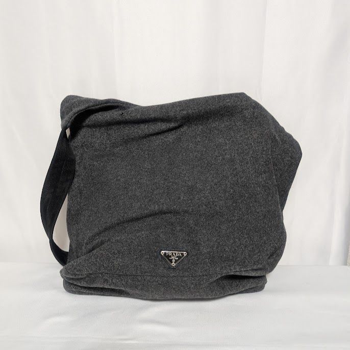 Prada Wool Triangle Logo Gray Messenger Bag Length Adjustable — view 2