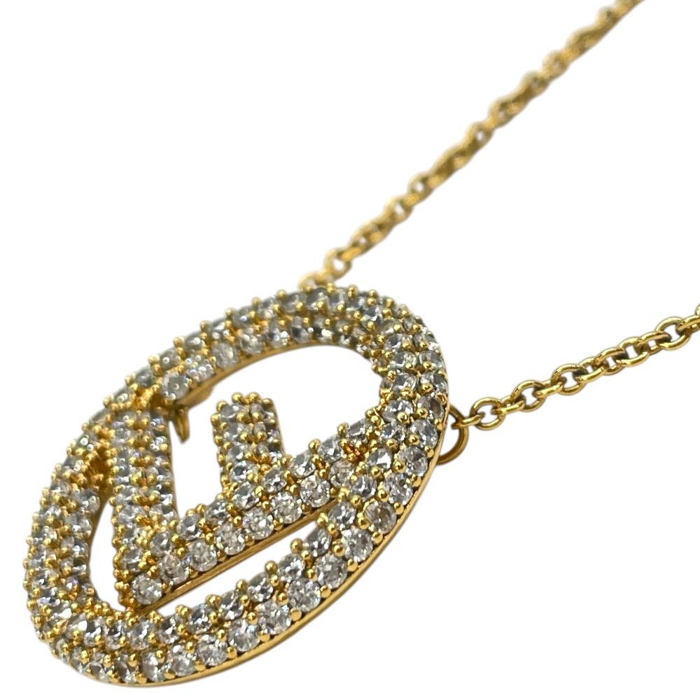 Fendi Is FF Logo Long Necklace Pendant Gold Rhinestone Classic Glamorous — view 4