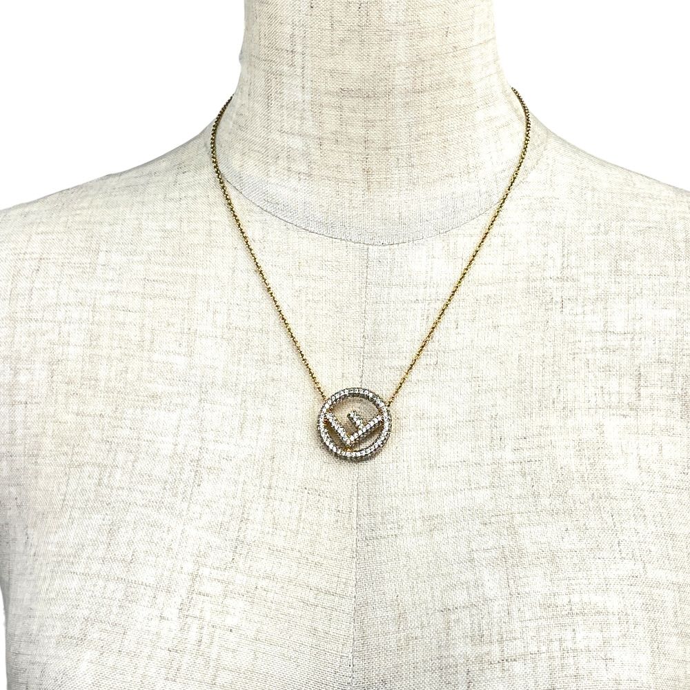 Fendi Is FF Logo Long Necklace Pendant Gold Rhinestone Classic Glamorous — view 9