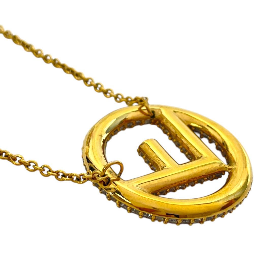 Fendi Is FF Logo Long Necklace Pendant Gold Rhinestone Classic Glamorous — view 5