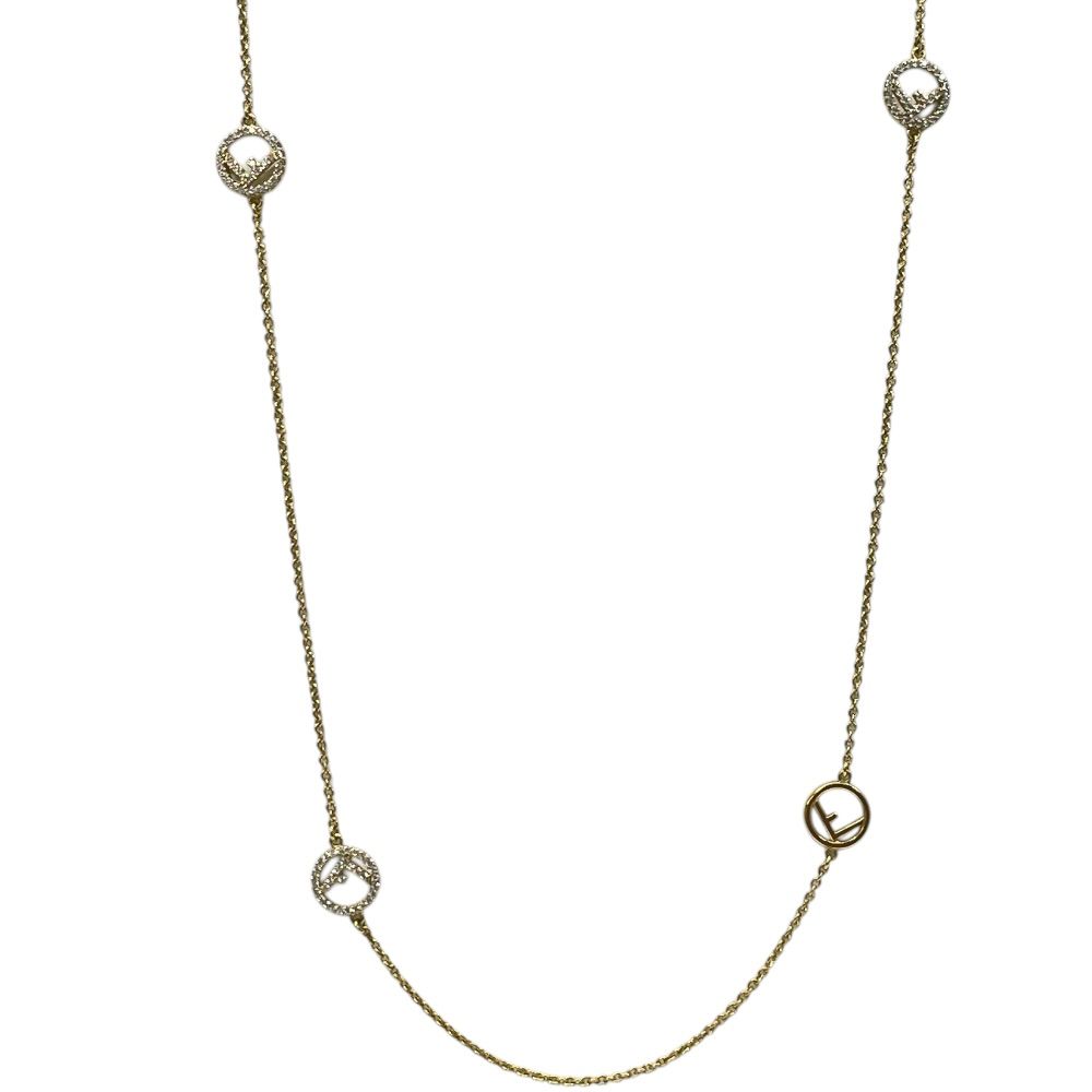 Fendi Is FF Logo Necklace Chain Pendant Gold Rhinestone Gorgeous — view 2