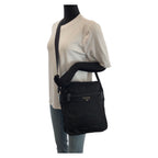 Prada Tessuto Black Silver Nylon Shoulder Bag — view 7