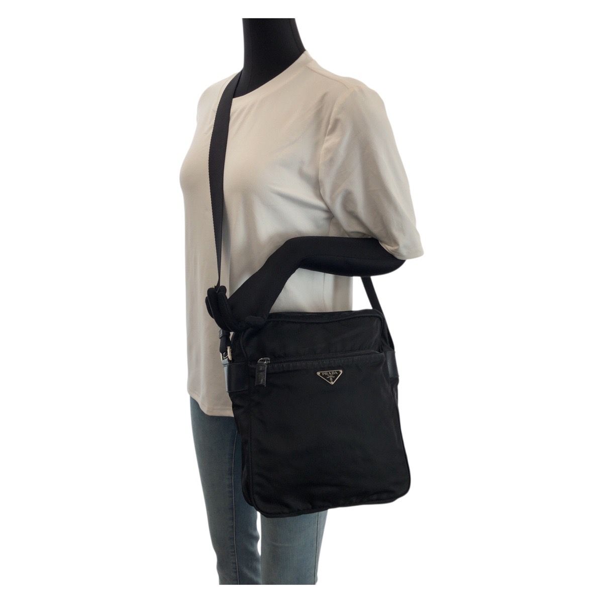 Prada Tessuto Black Silver Nylon Shoulder Bag — view 7