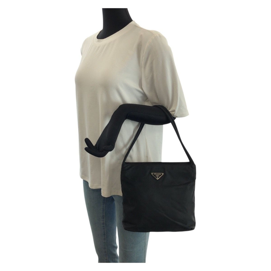 Prada Tessuto Black Silver Nylon Tote Shoulder Bag — view 7