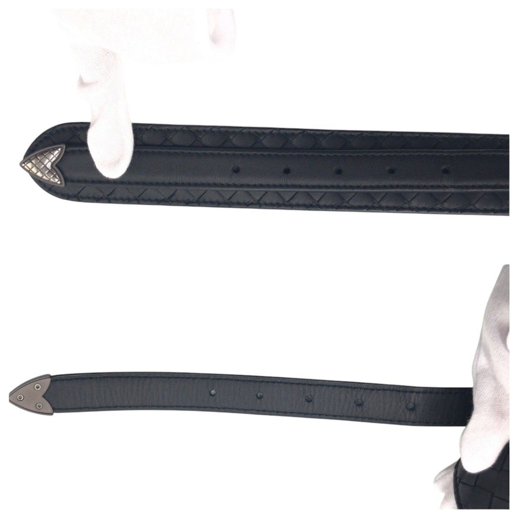 Bottega Veneta Intrecciato 95 38 Black Silver Leather Belt — view 5