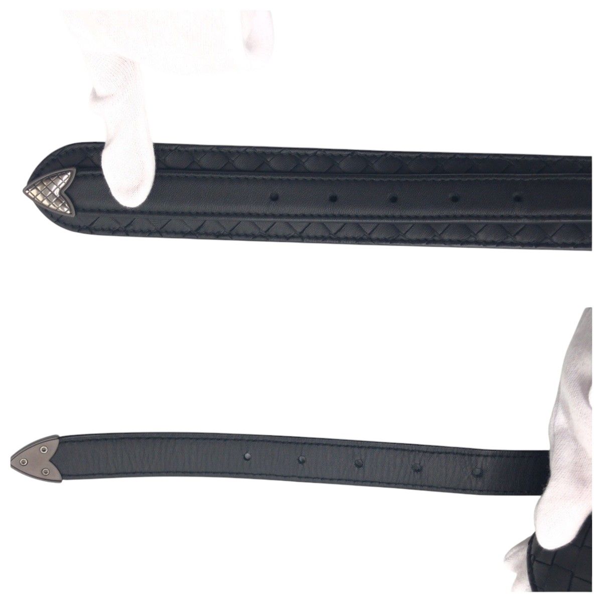 Bottega Veneta Intrecciato 95 38 Black Silver Leather Belt — view 5