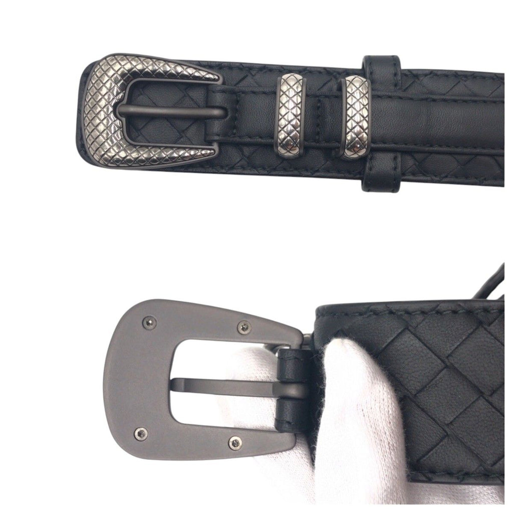 Bottega Veneta Intrecciato 95 38 Black Silver Leather Belt — view 4