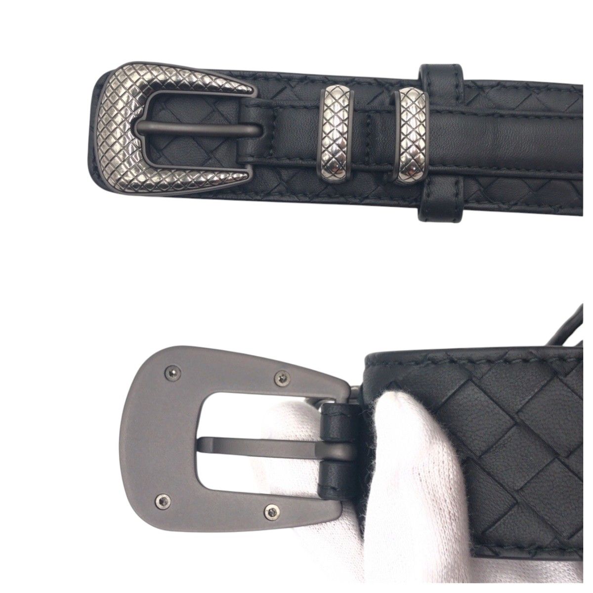 Bottega Veneta Intrecciato 95 38 Black Silver Leather Belt — view 4