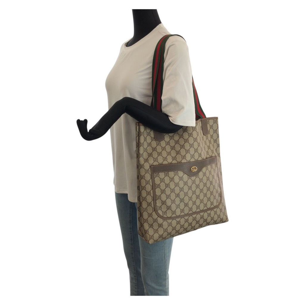 Gucci Vintage Sherry Line Beige Gold GG Supreme Canvas Tote — view 7
