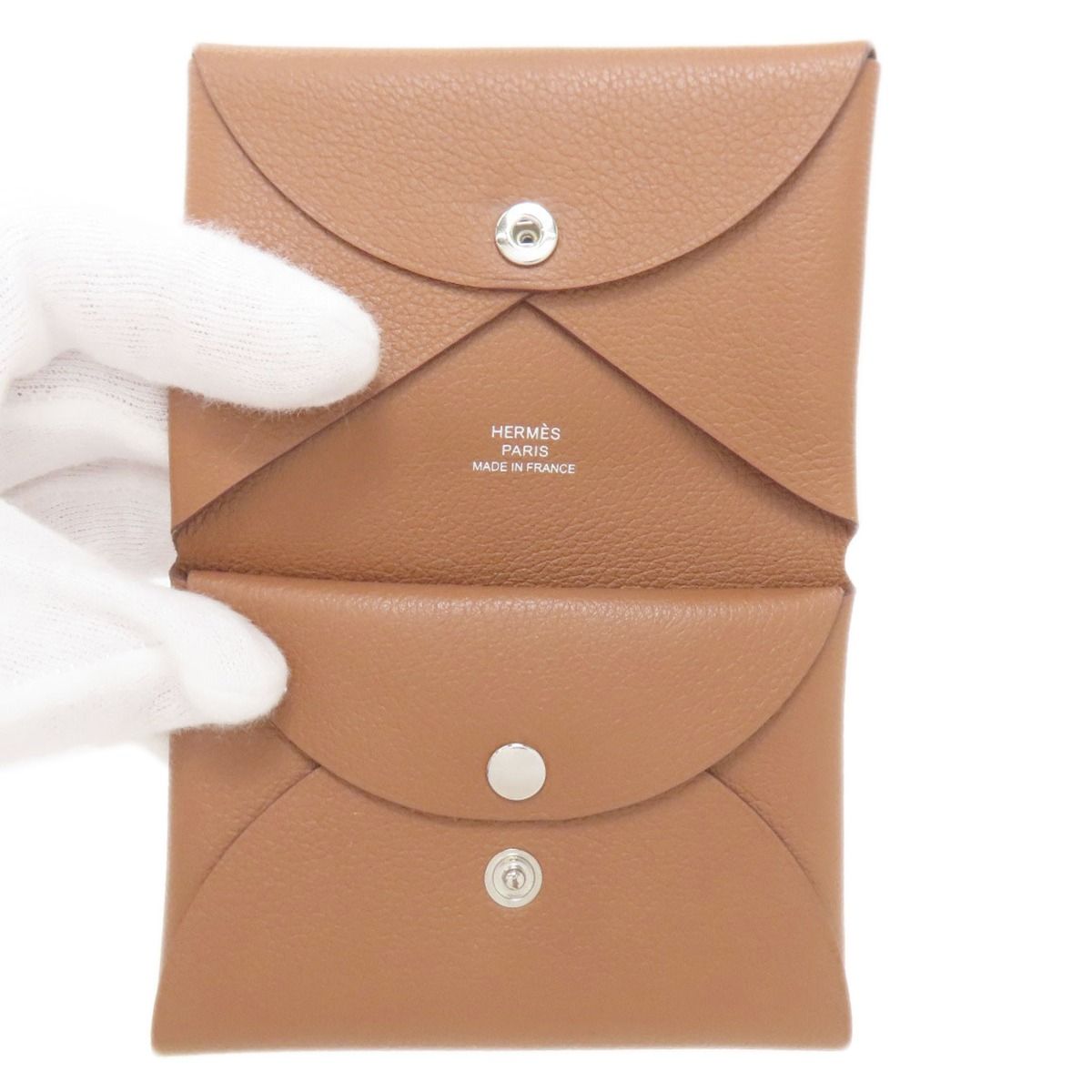 Hermes Calvi Duo Silver Card Case Calf — view 4