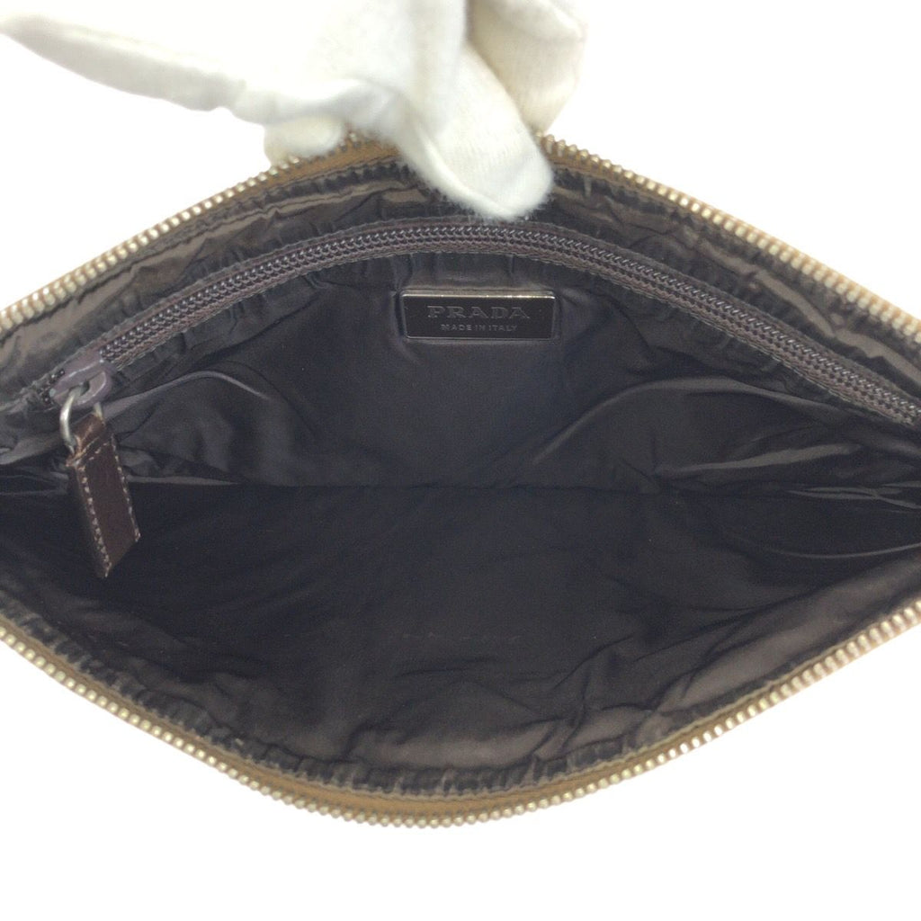 Prada Beige Orange Silver Canvas Leather Clutch — view 8