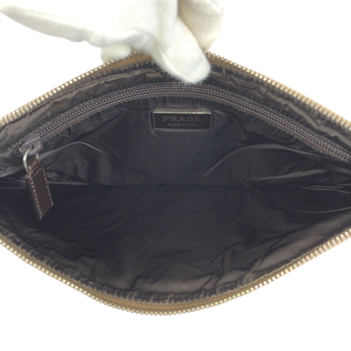 Prada Beige Orange Silver Canvas Leather Clutch — view 8