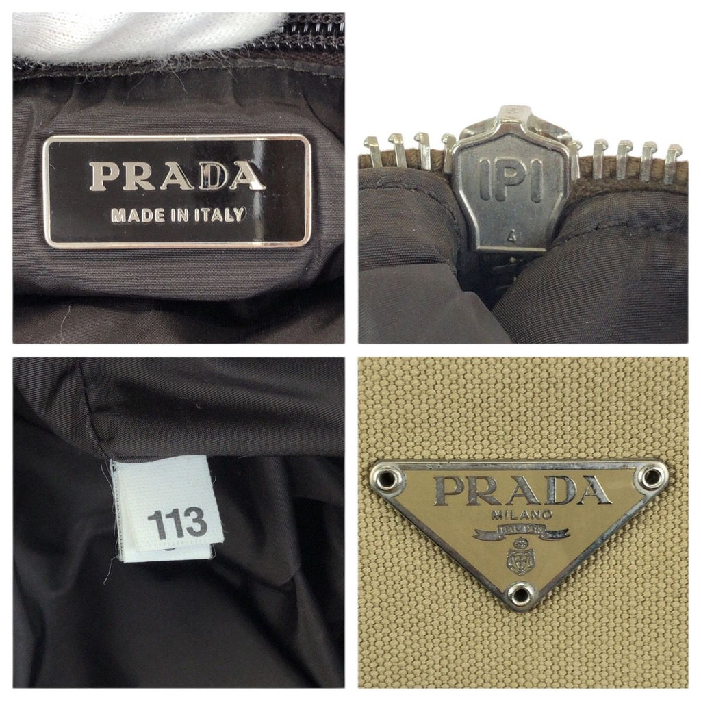 Prada Beige Orange Silver Canvas Leather Clutch — view 4