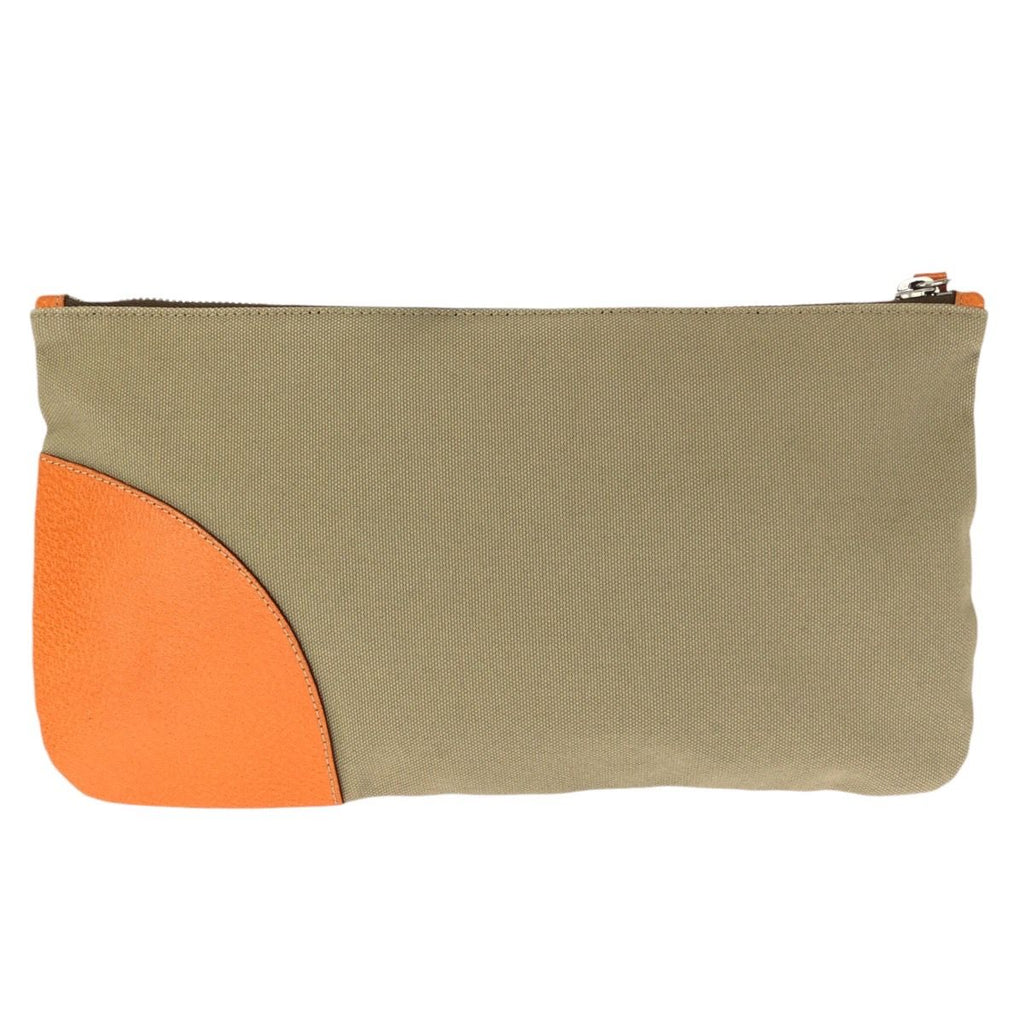 Prada Beige Orange Silver Canvas Leather Clutch — view 2
