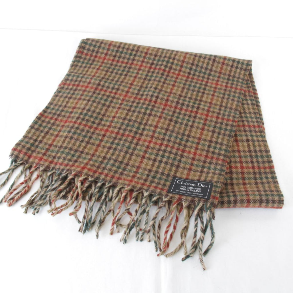 Dior Plaid 100% Lambswool Scarf Brown High — view 2