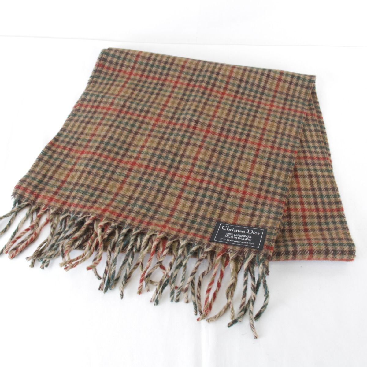 Dior Plaid 100% Lambswool Scarf Brown High — view 2