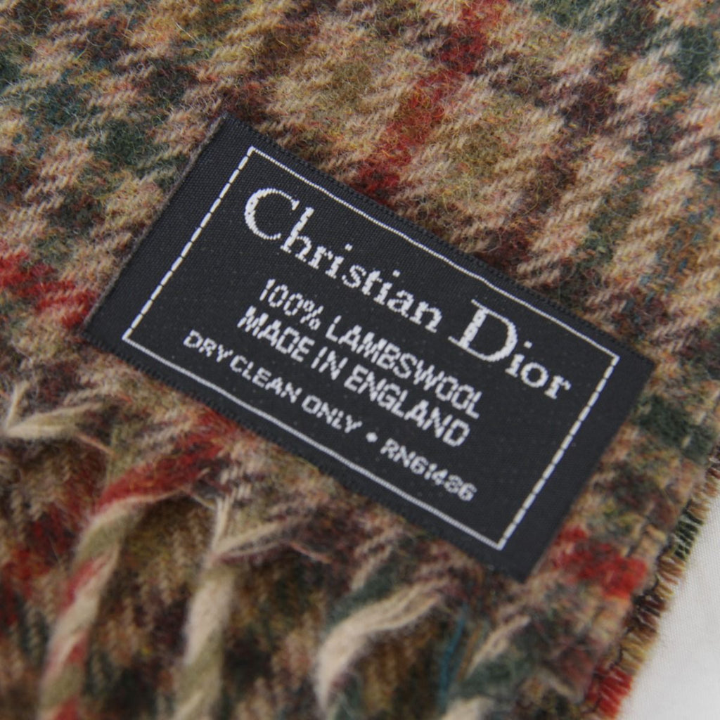 Dior Plaid 100% Lambswool Scarf Brown High — view 6