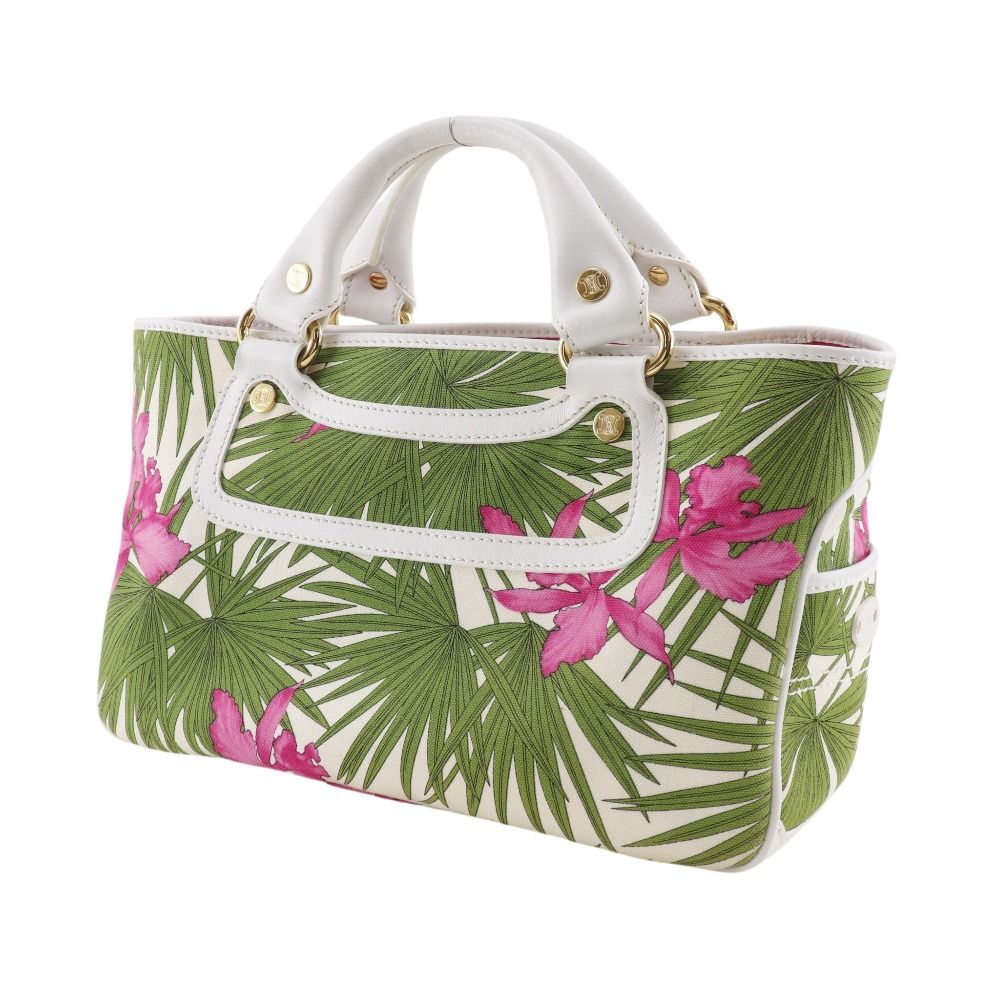 Celine Boogie Bag Botanical Pattern Canvas White Handbag — view 2