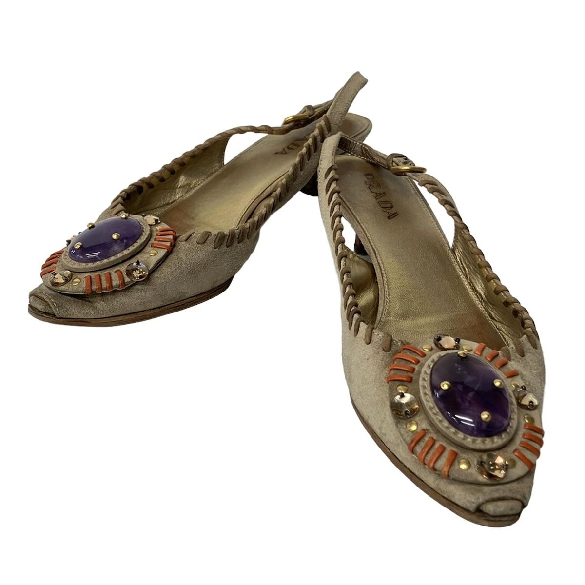 Prada Sandals 36 Light Brown Orange Studded Bijou Color Stone Leather — view 2