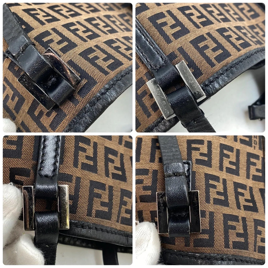 Fendi Zucchino Canvas Leather Bag Brown — view 9